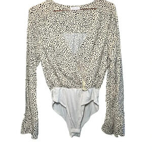 Pink Lily Women's Cream & Black Animal Print One Piece Bodysuit Size Medium